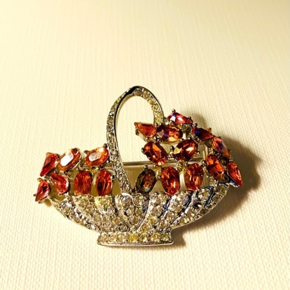 Rare Joseph Wiesner 1940’s Vintage Flower Basket Pin Brooch - Picture 2 of 6